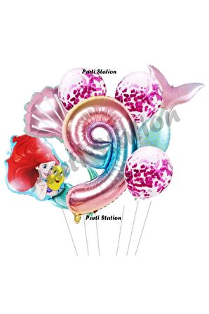 Küçük Deniz Kızı Ariel 9 Yaş Balon Set Little Mermaid Balloon Set Deniz Kızı Ariel Doğum Günü Set