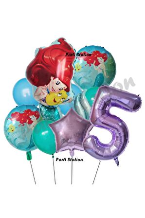 Deniz Kızı Ariel 5 Yaş Mor Renk Balon Set Little Mermaid Balloon Set Deniz Kızı Ariel Doğum Günü Set