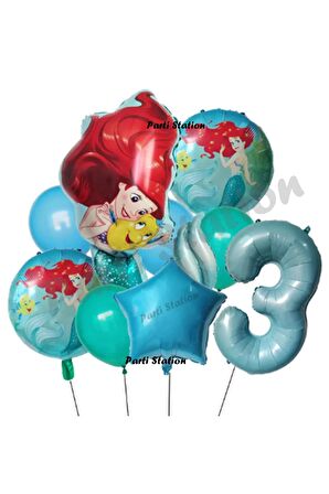 Deniz Kızı Ariel 3 Yaş Mavi Renk Balon Set Little Mermaid Balloon Deniz Kızı Ariel Doğum Günü Seti