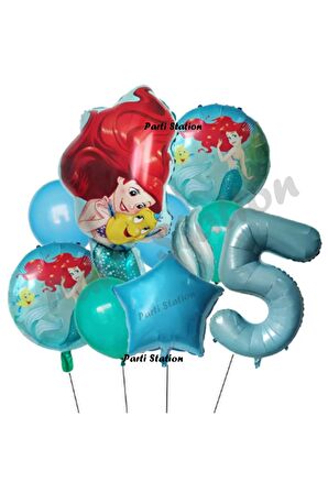 Deniz Kızı Ariel 5 Yaş Mavi Renk Balon Set Little Mermaid Balloon Deniz Kızı Ariel Doğum Günü Seti