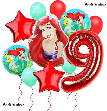 Disney Prensesi Deniz Kızı Prenses Ariel Konsept 9 Yaş Doğum Günü Balon Set Aquaman Ariel Balon Set