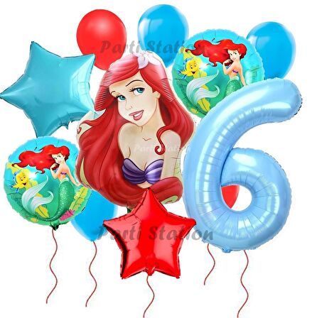 Disney Prensesi Deniz Kızı Prenses Ariel Konsept 6 Yaş Doğum Günü Balon Set Aquaman Ariel Balon Set