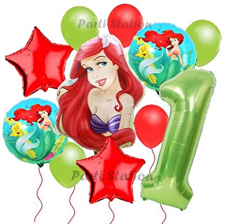 Disney Prensesi Deniz Kızı Prenses Ariel Konsept 1 Yaş Doğum Günü Balon Set Aquaman Ariel Balon Set