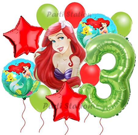 Disney Prensesi Deniz Kızı Prenses Ariel Konsept 3 Yaş Doğum Günü Balon Set Aquaman Ariel Balon Set