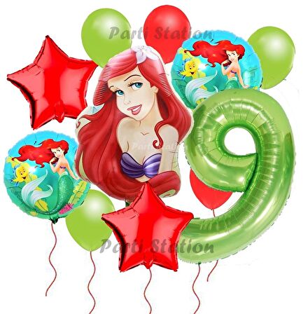 Disney Prensesi Deniz Kızı Prenses Ariel Konsept 9 Yaş Doğum Günü Balon Set Aquaman Ariel Balon Set