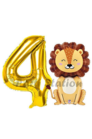 Aslan Balon 6 Yaş Balon Set Safari Konsept Aslan Balon ve Gold Renk Rakam Balon