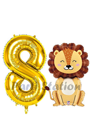 Aslan Balon 6 Yaş Balon Set Safari Konsept Aslan Balon ve Gold Renk Rakam Balon