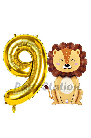 Aslan Balon 6 Yaş Balon Set Safari Konsept Aslan Balon ve Gold Renk Rakam Balon