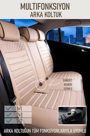 Volkswagen Polo Sportline Classic Uyumlu Lüx Deri Oto Koltuk Kılıfı Ön Arka Takım Saturn BEJ