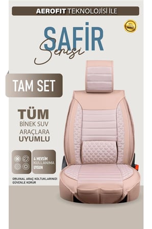 Volkswagen Polo Sportline Classic Uyumlu Lüx Deri Oto Koltuk Kılıfı Ön Arka Takım Saturn BEJ