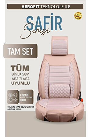 Nissan X-Trail Uyumlu Lüx Deri Oto Koltuk Kılıfı Ön Arka Takım Saturn BEJ