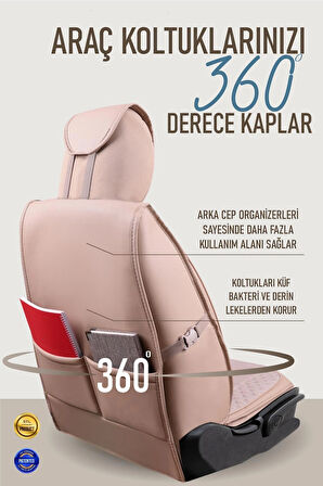 Peugeot 207 Station Wagon Uyumlu Lüx Deri Oto Koltuk Kılıfı Ön Arka Takım Saturn BEJ