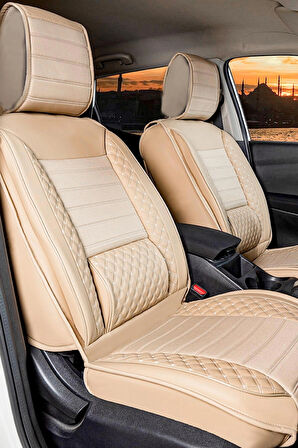 Renault Megane 3 Hatchback 2012-2016 Uyumlu Lüx Deri Oto Koltuk Kılıfı Ön Arka Takım Saturn BEJ