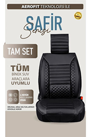 Fiat Egea Cross Uyumlu Lüx Deri Oto Koltuk Kılıfı Ön Arka Takım Saturn TAM SİYAH