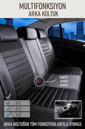 Mitsubishi Carisma Uyumlu Lüx Deri Oto Koltuk Kılıfı Ön Arka Takım Saturn TAM SİYAH