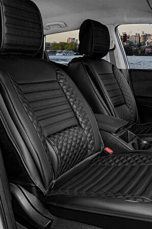 Mitsubishi Pajero Uyumlu Lüx Deri Oto Koltuk Kılıfı Ön Arka Takım Saturn TAM SİYAH
