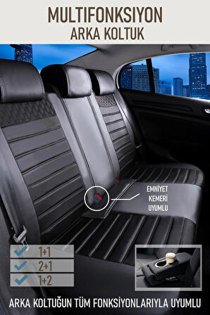 Volkswagen Passat B8 Business Uyumlu Lüx Deri Oto Koltuk Kılıfı Ön Arka Takım Saturn TAM SİYAH