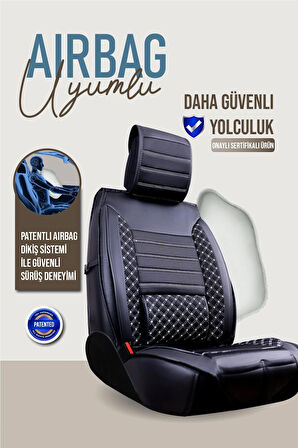 Peugeot 306 Platinum Uyumlu Lüx Deri Oto Koltuk Kılıfı Ön Arka Takım Saturn SİYAH BEYAZ
