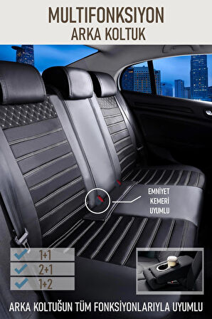 Toyota Corolla E210 2019-2024 Uyumlu Lüx Deri Oto Koltuk Kılıfı Ön Arka Takım Saturn SİYAH BEYAZ