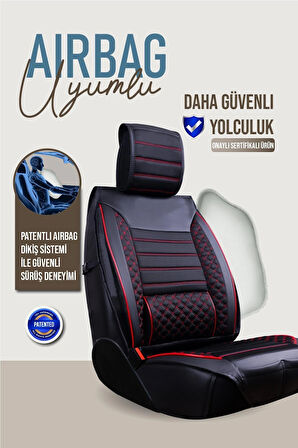 Volvo V70 Uyumlu Lüx Deri Oto Koltuk Kılıfı Ön Arka Takım Saturn SİYAH KIRMIZI