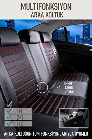 Chevrolet HHR Uyumlu Lüx Deri Oto Koltuk Kılıfı Ön Arka Takım Saturn SİYAH KIRMIZI