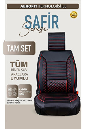 Ford Ka Uyumlu Lüx Deri Oto Koltuk Kılıfı Ön Arka Takım Saturn SİYAH KIRMIZI