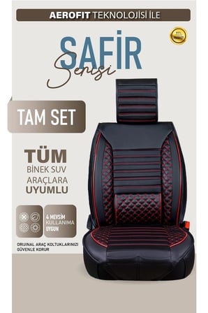 Ford Orion Uyumlu Lüx Deri Oto Koltuk Kılıfı Ön Arka Takım Saturn SİYAH KIRMIZI