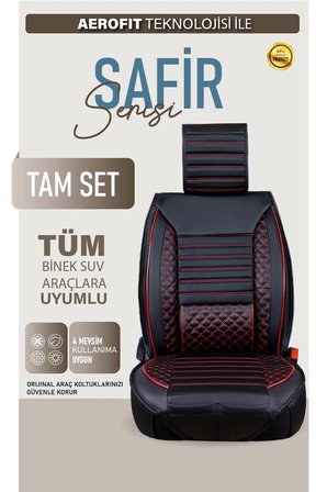 İnfiniti Q30 Uyumlu Lüx Deri Oto Koltuk Kılıfı Ön Arka Takım Saturn SİYAH KIRMIZI