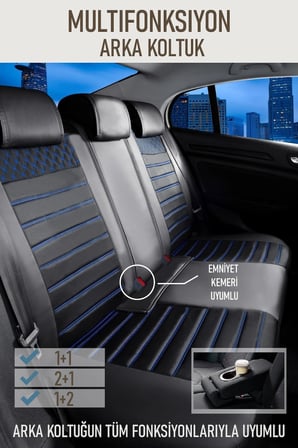 Audi A2 Hatchback Uyumlu Lüx Deri Oto Koltuk Kılıfı Ön Arka Takım Saturn SİYAH MAVİ