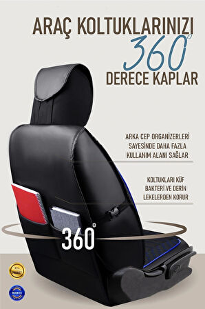Skoda Scala Uyumlu Lüx Deri Oto Koltuk Kılıfı Ön Arka Takım Saturn SİYAH MAVİ