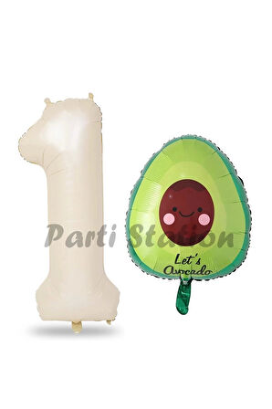 Avokado Balon 9 Yaş Doğum Günü Balon Set Avokado Konsept ve Krem Renk Rakam Balon