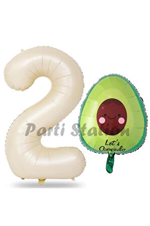 Avokado Balon 9 Yaş Doğum Günü Balon Set Avokado Konsept ve Krem Renk Rakam Balon