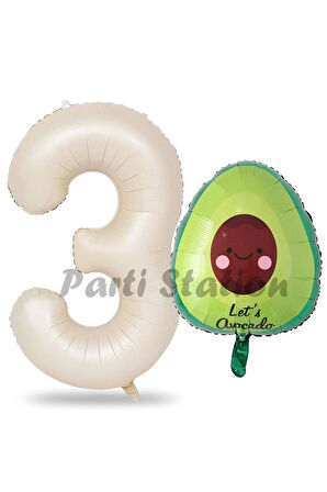 Avokado Balon 9 Yaş Doğum Günü Balon Set Avokado Konsept ve Krem Renk Rakam Balon