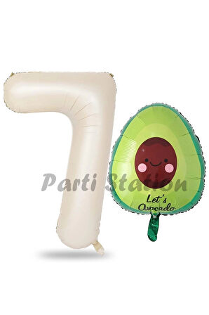 Avokado Balon 9 Yaş Doğum Günü Balon Set Avokado Konsept ve Krem Renk Rakam Balon