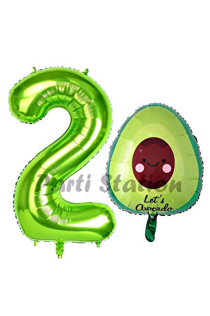 Avokado Balon 5 Yaş Doğum Günü Balon Set Avokado Konsept ve Yeşil Renk Rakam Balon