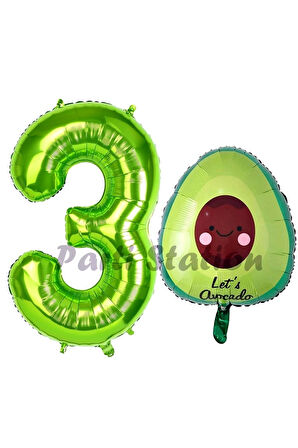 Avokado Balon 5 Yaş Doğum Günü Balon Set Avokado Konsept ve Yeşil Renk Rakam Balon