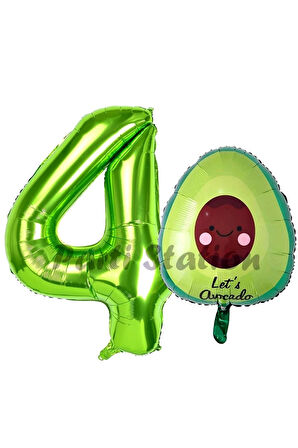 Avokado Balon 5 Yaş Doğum Günü Balon Set Avokado Konsept ve Yeşil Renk Rakam Balon