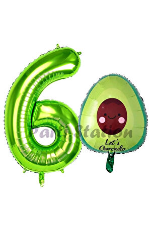 Avokado Balon 5 Yaş Doğum Günü Balon Set Avokado Konsept ve Yeşil Renk Rakam Balon