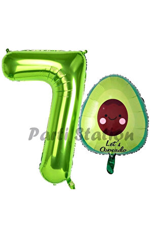 Avokado Balon 5 Yaş Doğum Günü Balon Set Avokado Konsept ve Yeşil Renk Rakam Balon