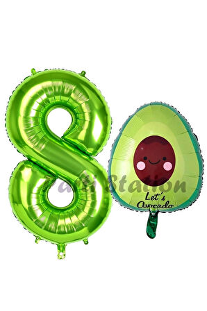 Avokado Balon 5 Yaş Doğum Günü Balon Set Avokado Konsept ve Yeşil Renk Rakam Balon