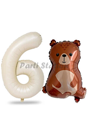 Ayıcık Balon 2 Yaş Balon Set Woodland Konsept Ayı Balon Ve Krem Renk Rakam Balon