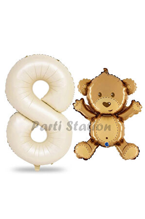 Sevimli Ayıcık Balon 4 Yaş Balon Set Woodland Konsept Ayı Balon ve Gold Renk Rakam Balon