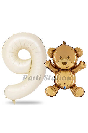 Sevimli Ayıcık Balon 4 Yaş Balon Set Woodland Konsept Ayı Balon ve Gold Renk Rakam Balon