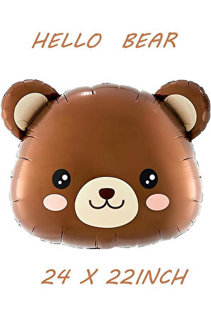 Sevimli Ayıcık Kafa Balon 1 Yaş Balon Set Woodland Konsept Ayı Balon ve Krem Renk Rakam Balon