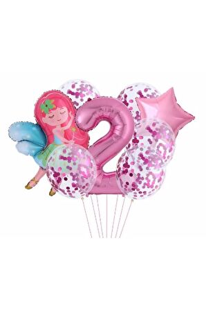 Peri Kızı Yıldız 2 Yaş Balon Set Demet Balon Folyo Set Peri Kızı Konsept Set Yaş Balon Set
