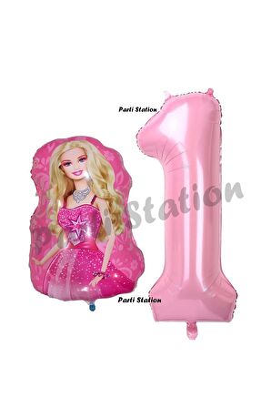 Balon Konsept 1 Yaş Balon Set Barbie ve Pembe Rakam Balon Doğum Günü Balon Set