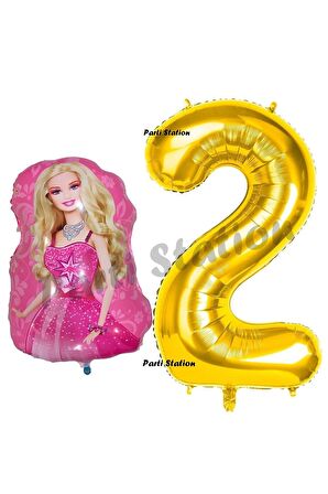 Barbie Balon Konsept 2 Yaş Balon Set Barbie ve Gold Rakam Balon Doğum Günü Balon Set