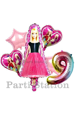 Barbie 9 Yaş Balon Set Barbie Konsept Doğum Günü Folyo Balon Set