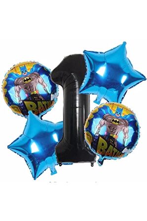 Batman 1 Yaş Balon Set Yıldız Balon Folyo Set Konsept Doğum Günü Set Yaş Balon Set