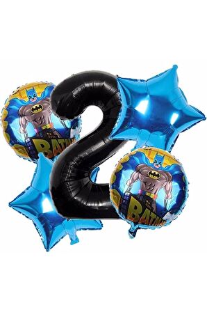 Batman 2 Yaş Balon Set Yıldız Balon Folyo Set Konsept Doğum Günü Set Yaş Balon Set